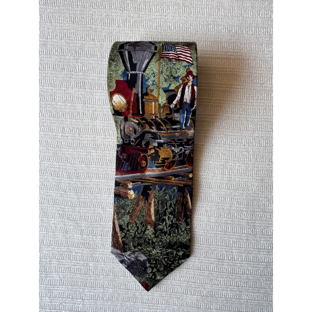 Tango by Max Raab Silk Tie Americana Series Iron Horse Steam Locomotive USA Made
